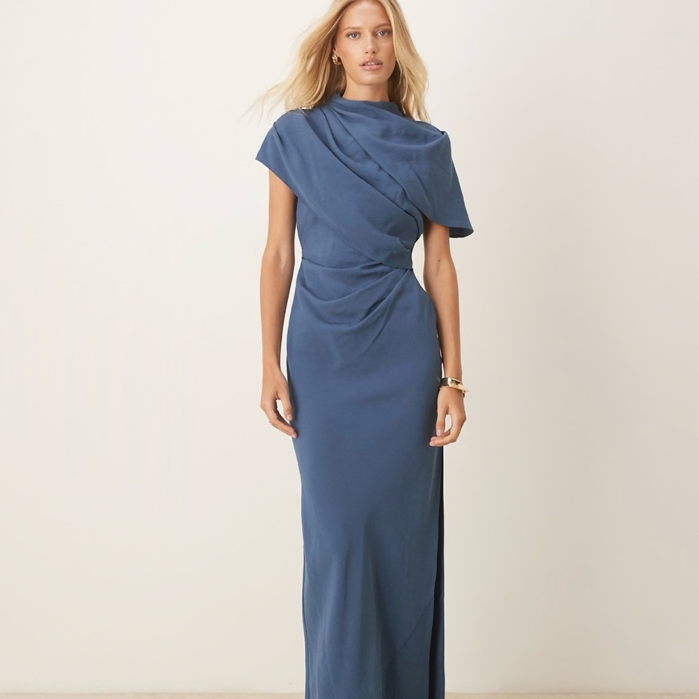ASOS High Neck Drape Bodice Cape Maxi Dress in Blue